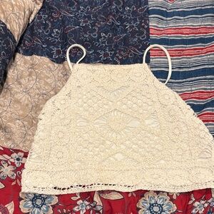 love on a hanger Cream Crochet Halter Crop Top